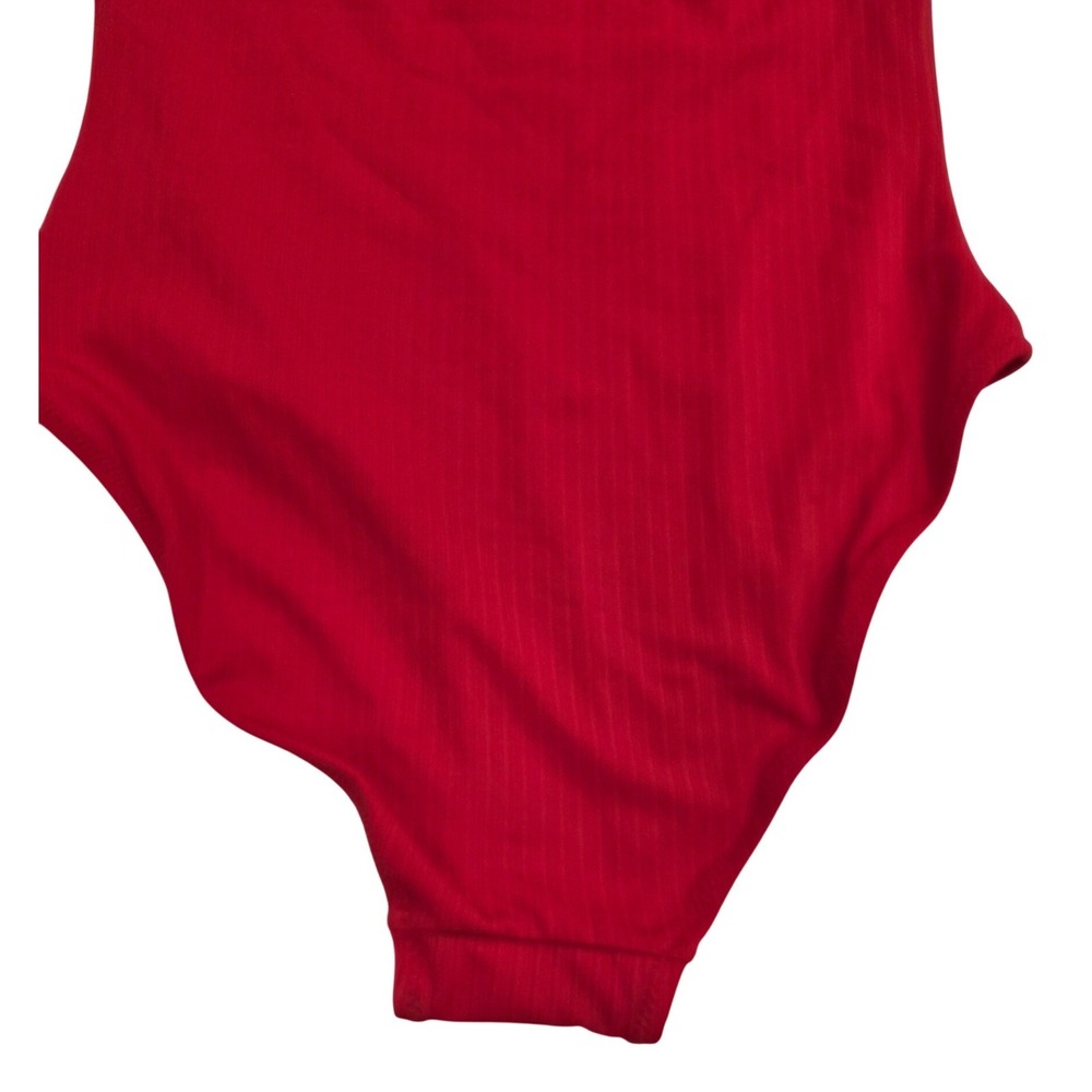 Old Navy Womens Red Ribbed Scalloped V-Neck Halter One Piece Swimsuit Size M - Picture 5 of 7